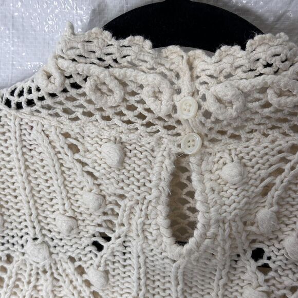 Vtg Dividends Sweater Sz L Ivory Crochet Mock Long Sleeve Cottagecore Grandma 90 - Picture 3 of 10